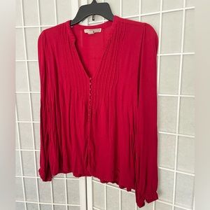 Red Blouse V-neck Long Sleeves Small